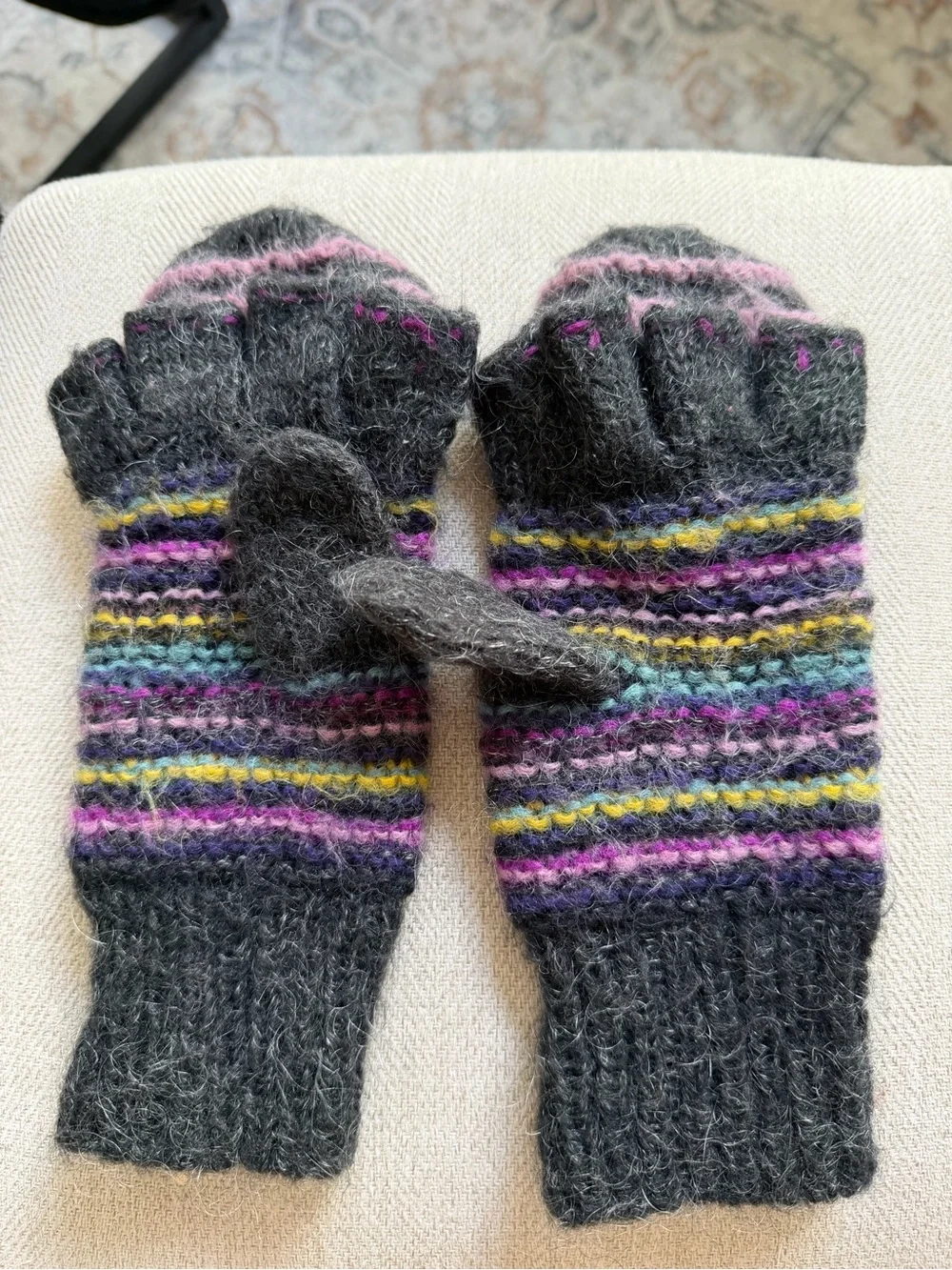 Free People Striped Wool Finger Mittens Gloves Rainbow